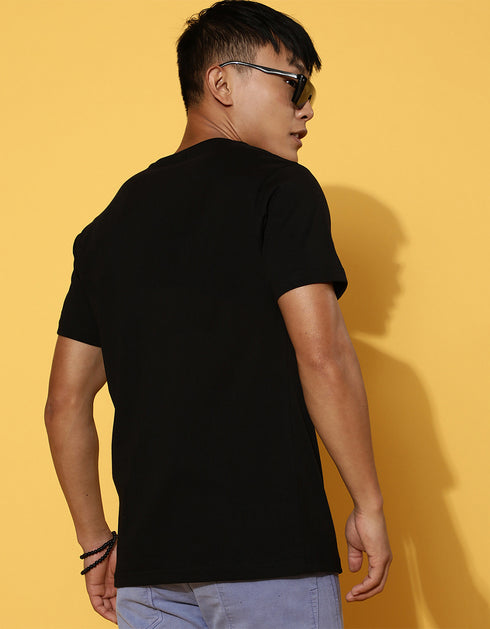 Twist Printed Black Regular T-Shirt